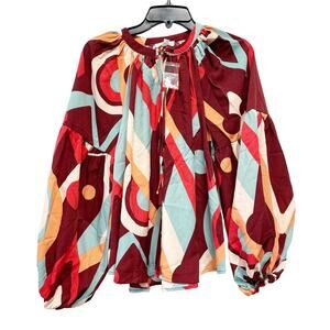 August Sky for Anthropologie Bright Abstract Print Long Sleeve Blouse Size S